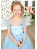 Sky Blue Tulle Puff Sleeves Flower Girl Dress